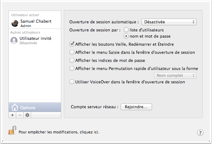 Cacher toutes les informations de connexion
