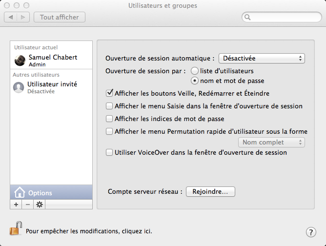 Désactiver l'ouverture automatique de session